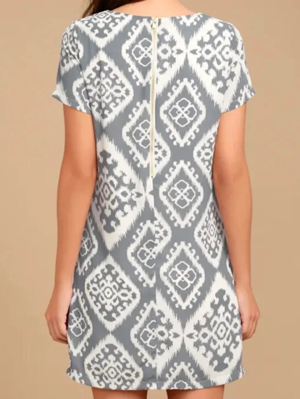 Lulus Give Me a Print Slate Grey Geometric Print Shift Dress - Large - NWT!